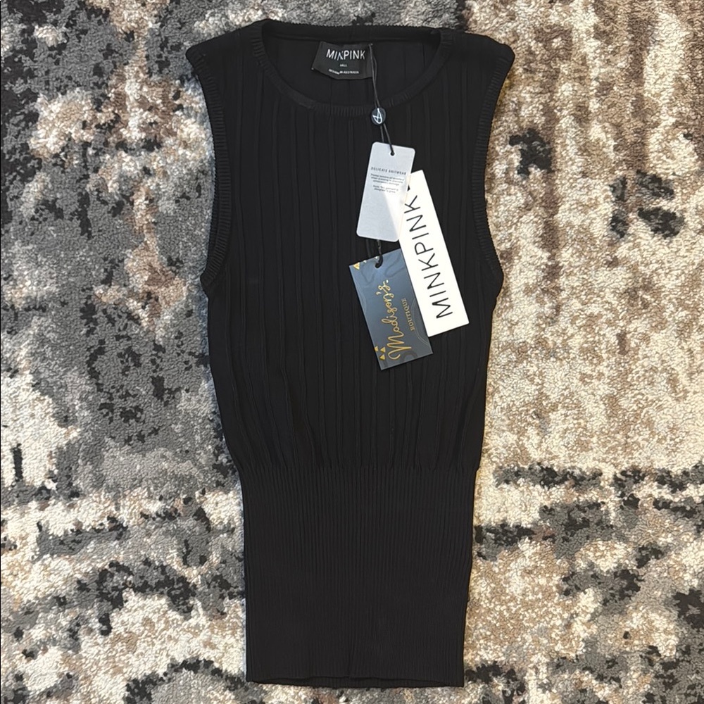MINKPINK Black Ribbed Sleeveless Muscle Tee